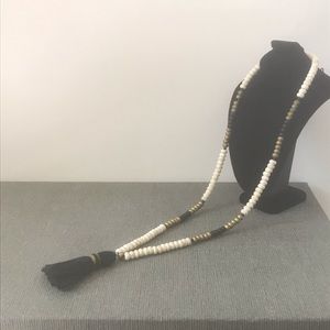 Navy blue, white and gold Beaded tassel necklace